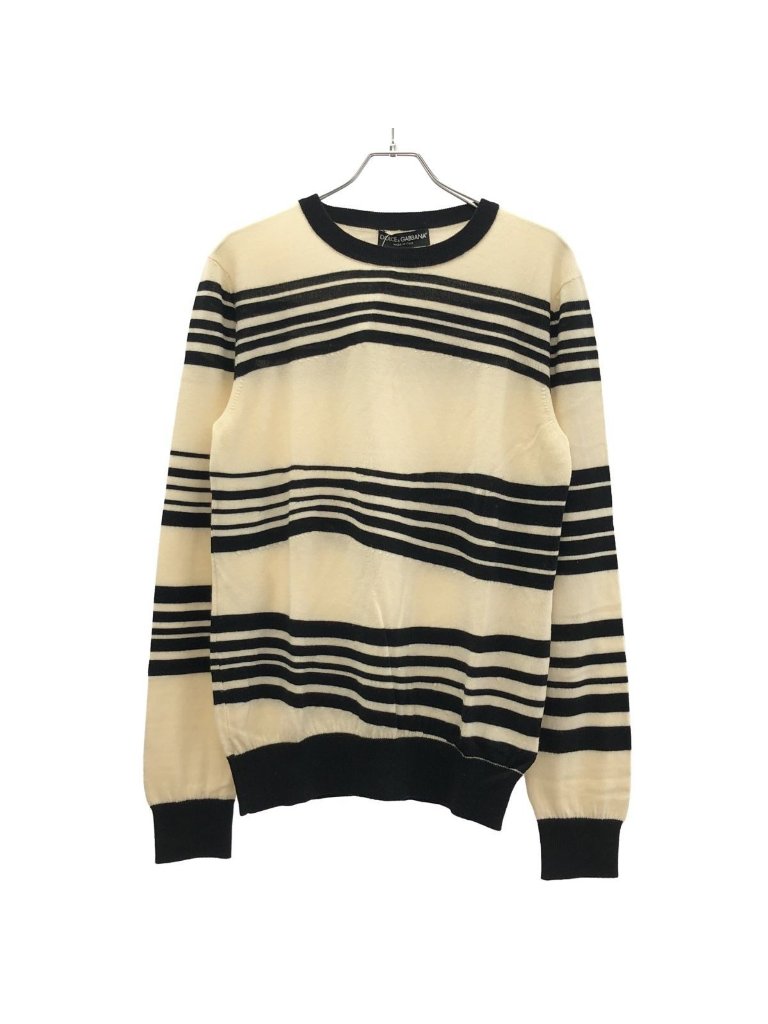 Dolce & Gabbana Border Knit Sweater Ivory Black 48